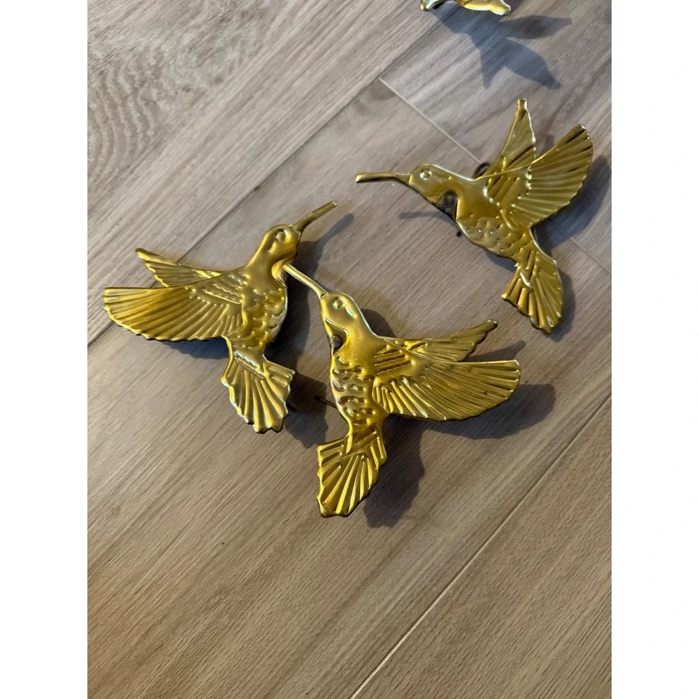 Vintage Brass Hummingbird Wall Art Set Gold Metal Mid Century Modern Decor 7pc‎